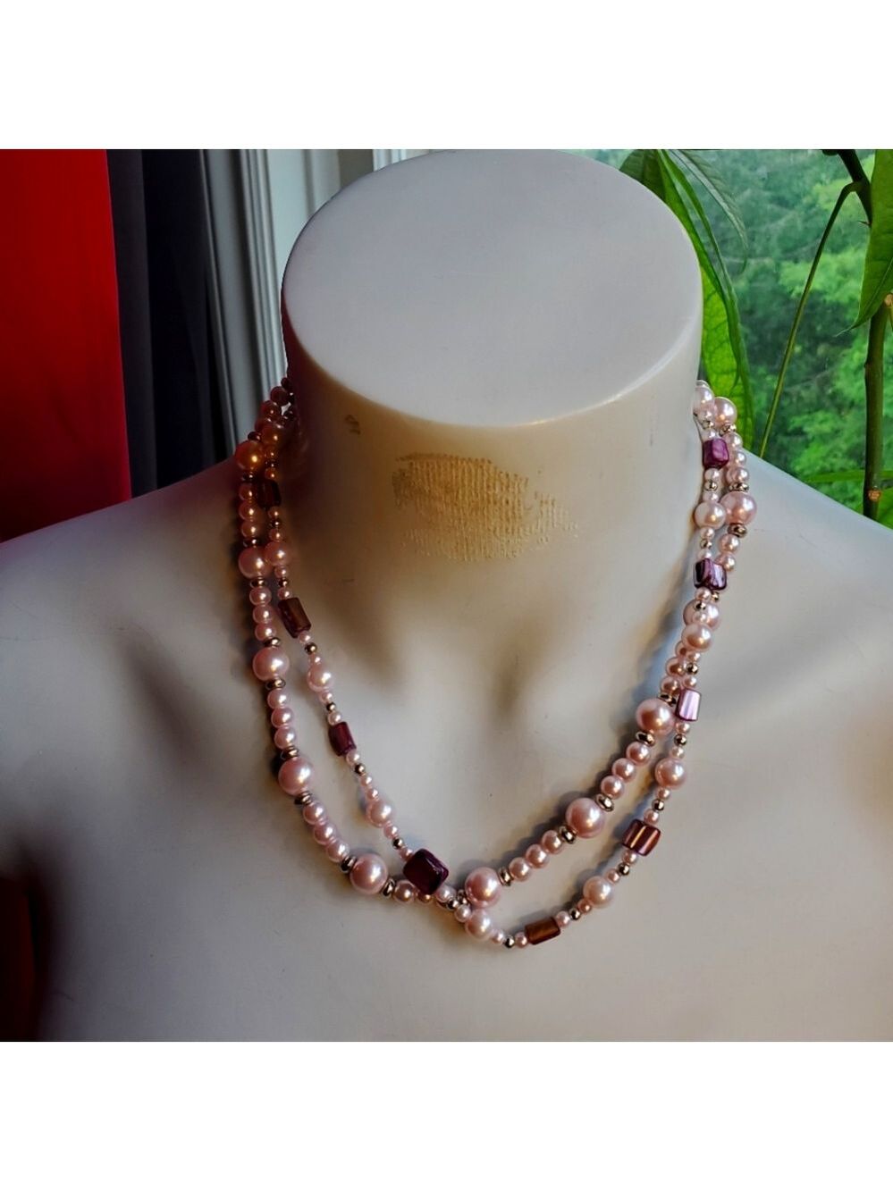 Vintage Pink Pearl & Mother Of Pearl Necklace